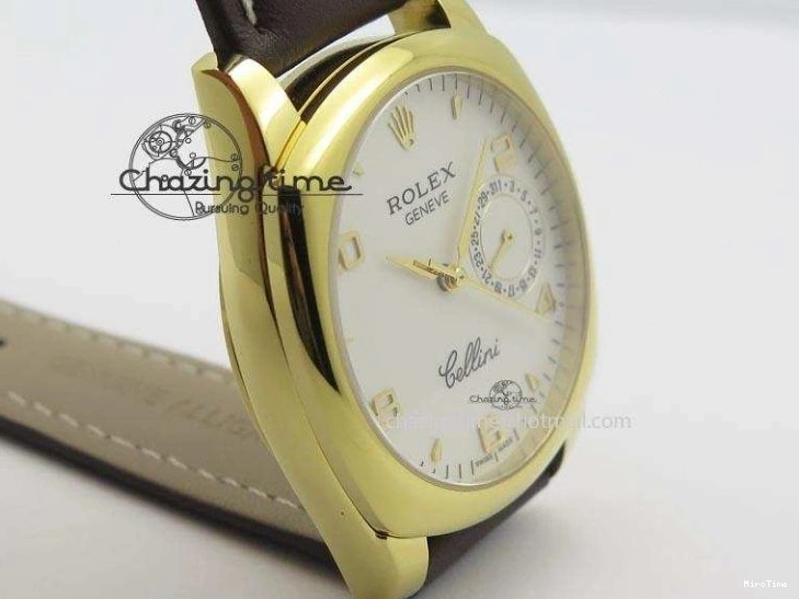 MiroTime 0419 Cellini Date YG White Numeral Dial On Brown Leather Strap A Affordable 3883